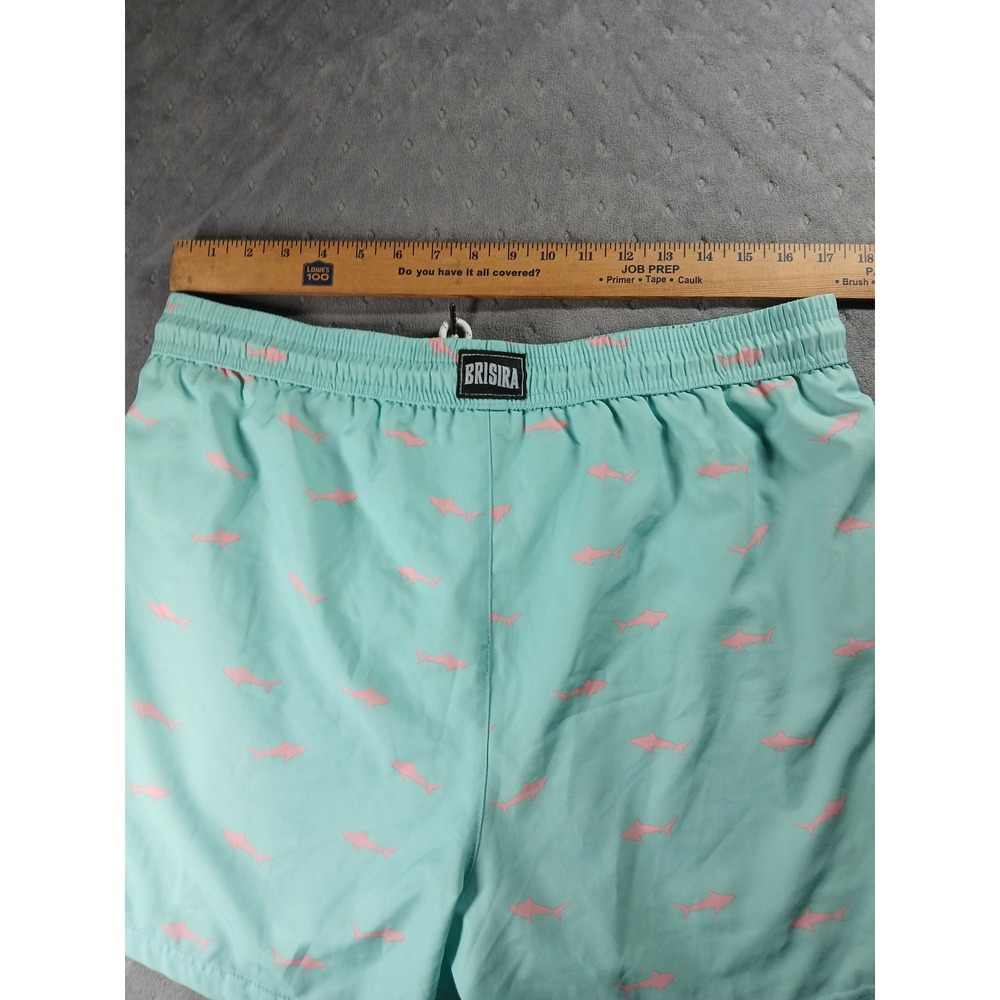 Brisira Mens Swim Trunks XL Light Blue Pink Shark Print Board Shorts Drawstring - Picture 3 of 12